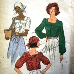9247 VOGUE 70S SS-LS SQUARE NECK PEASANT BLOUSE  PATTERN 14, SCARF PC MISSING